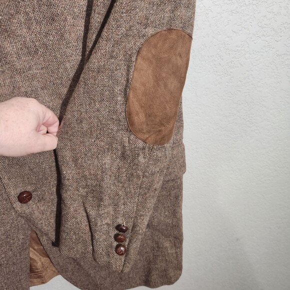 Vintage Tailored Classics Levis Mens 44L Brown Tweed Wool Sports Coat Elbow FLAW - Picture 7 of 13